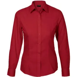 Red Basic Poly Cotton Blouse Long Sleeve Ladies
